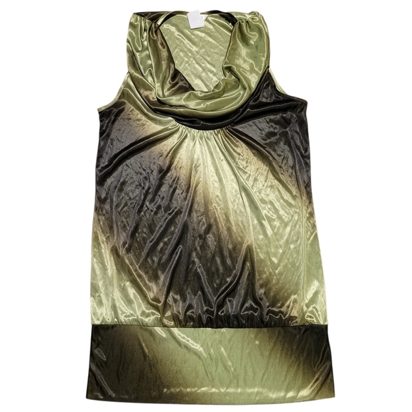 Studio Y Tops - 90s Y2K Studio Y Green Black Silky Cowl Neck Tunic Or Mini Dress